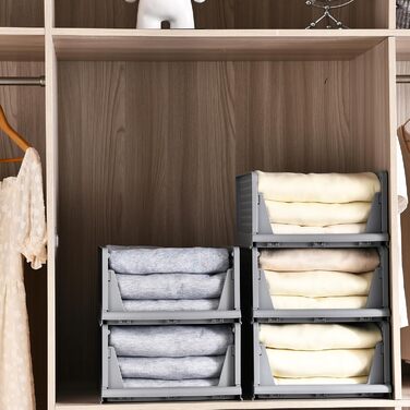 Набір ящиків із 4 предметів, гардеробний органайзер, штабелювана шафа, полиця для зберігання, пластиковий роздільник, штабелювані ящики для одягу, кухня, спальня, сірий