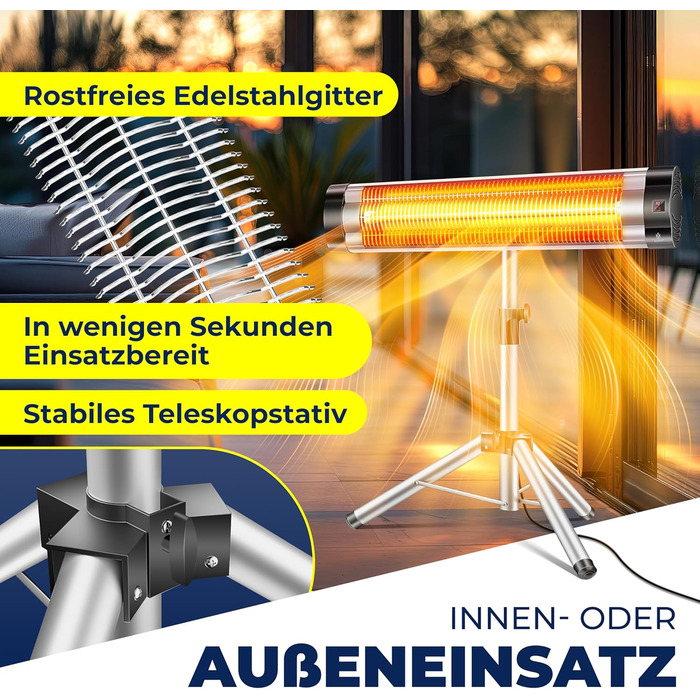 Інфрачервоний обігрівач KESSER, обігрівач для патіо, 2500 Вт, включаючи захисний чохол, телескопічна підставка з регульованою висотою, обігрівач для пеленального столу, обігрівач для патіо, кварцовий обігрівач, інфрачервоний