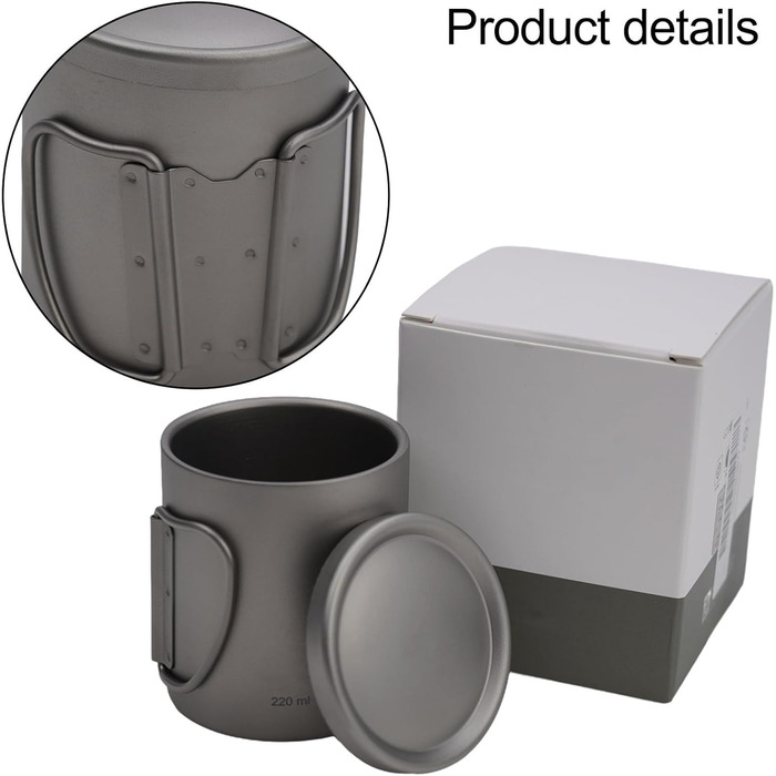 Двостінна кружка для води, 450 мл, для кемпінгу, походів, активного відпочинку ізольована кавова кружка з кришкою, легка та міцна, включаючи футляр для перенесення (220 мл без ручок)
