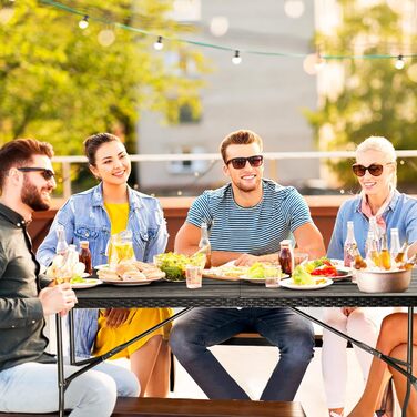 Буфетний стіл Sekey, розкладний стіл, 1875,5x73 см, кемпінговий стіл з вигляду ротанга, стіл для вечірки, розкладний стіл, садовий стіл з ручкою для перенесення для саду, балкону, тераси, антрацит