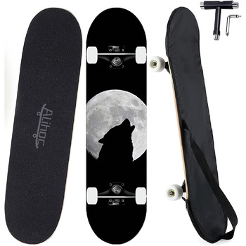 Скейтборд Alihoc 31" Standard Skateboard – Night Wolf Head для дітей, підлітків, дорослих, початківців та професіоналів, з максимальним навантаженням 150 кг. Голова Нічного Вовка