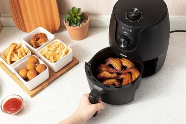 Маленька фритюрниця - 1,8 л - Фритюрниця з таймером і функцією підтримки тепла - Вибір температури - Більш енергозберігаючий і швидший, ніж духові шафи - 1200 Вт - Маленький (чорний) Чорний