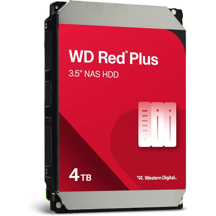 Внутрішній жорсткий диск WD Red Plus 4TB NAS, 3,5-дюймовий, 5400 об/хв, SATA 6 Гбіт/с, CMR, 256 МБ кешу, версія 2025, 4 ТБ