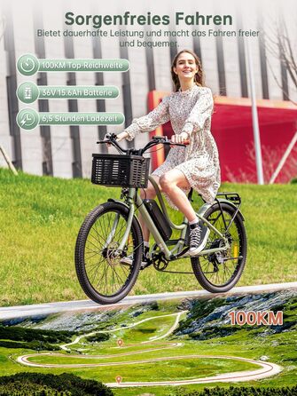 Міський електровелосипед Touroll B2 26 дюймів з двигуном 250 Вт 50 Нм та знімним акумулятором 36 В 561,6 Втгод, міський велосипед з педелектом, електричний велосипед, 25 км/год, запас ходу 100 км, електровелосипеди для дорослих, чоловіків та жінок, міськи