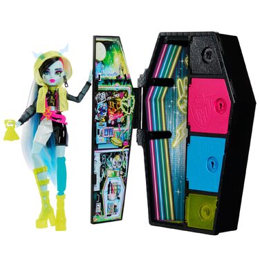 Лялька Monster High Skulltimate Secrets Френкі Штейн Neon Frights неонові сюрпризи, світні аксесуари, ключ Color-Reveal, для дітей від 6 років, HNF79