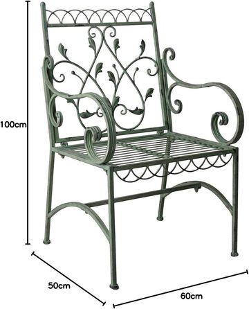 Садовий стілець Садове крісло в стилі кантрі Крісло Залізне крісло Зелений антикварний вигляд Ковані підлокітники Стілець aja281 Palazzo Ексклюзив