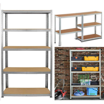 Полиця для зберігання Royalswill Heavy Duty Shelf, 170 x 75 x 30 см - Металева полиця Підвальна полиця Полиця Майстерня без болтів Полиця з 5 суцільними полицями МДФ панелі, вантажопідйомність до 875 кг, Оцинкована 170x75x30см Оцинкована