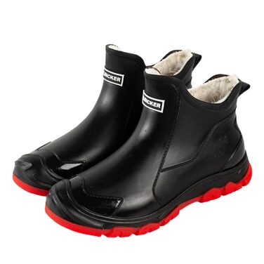 Водонепроникні гумові чоботи Pangolin з теплою підкладкою, чоботи-челсі з ПВХ для саду та щоденного використання, нековзка гумова підошва з протектором, короткі гумові чоботи для жінок та чоловіків, чорно-червоні, розмір ЄС 40