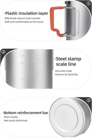 Титановий кемпінговий горщик об&39ємом 750 мл з кришкою, надлегкий для використання на відкритому повітрі, портативні кавові чашки, титанові кухлі, складна ручка