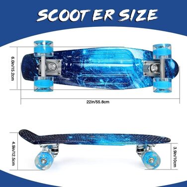 Скейтборд для дітей, підлітків та дорослих BELEEV Mini Cruiser Skateboard 22 Inch – Galaxy Blue, світлодіодні колеса з підсвічуванням