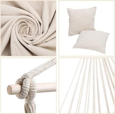 Підвісне крісло LEADZM для вулиці - бавовна з 2 подушками, вантажопідйомність 100 кг, підвісне крісло для саду, балкону, тераси - для використання в приміщенні та на вулиці - 80 x 126 см, бежевий