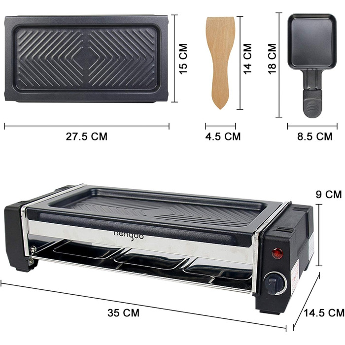 Гриль HengBO Raclette на 2 3 особи з антипригарним покриттям Пластина для гриля 3 міні-сковороди для раклету, 700 Вт Подарунки для чоловіків Жінки Найкращий друг 35 * 14,5 * 9 см