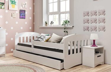Дитяче ліжко Bjird Молодіжне ліжко 80x160 80x180 біле з шухлядою для захисту від випадіння та рейковою рамою Дитячі ліжка для дівч