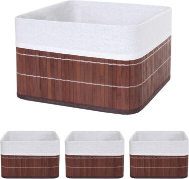 Набір кошиків для зберігання Mendler з 4 предметів HWC-C21, кошик, коробка для зберігання, органайзер, коробка для сортування, полиця, кошик, бамбуковий коричневий