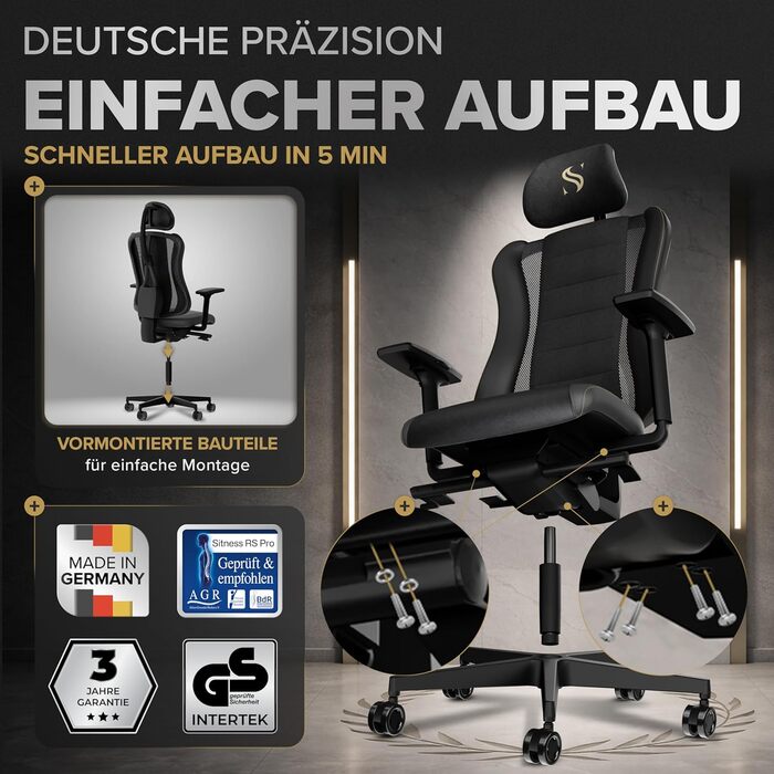 Ергономічне офісне крісло запатентоване 3D-з&39єднання сидіння Робоче крісло, 100 індивідуальне регулювання Ергономічне офісне крісло Комп&39ютерне крісло Обертове крісло, вантажопідйомність 150 кг, чорне Legatus Plus