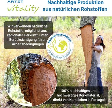 Корковий ролик для фасцій Масажний ролик для фасцій, виготовлений зі 100 корку Екологічний та антибактеріальний Масажний ролик для фасцій Корковий ролик, виготовлений у Португалії, бежевий, 30 x 10 см