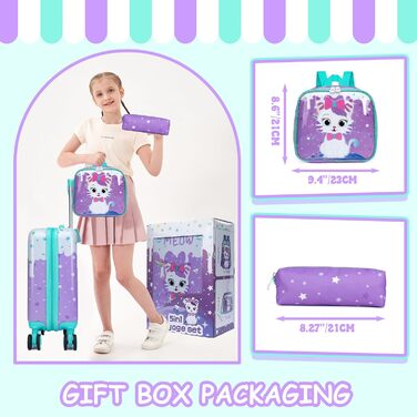 Дитячий набір валіз та рюкзака Кішечка (5 предметів) - валіза-каталка, ручна поклажа, дорожній набір, твердий корпус для дівчаток