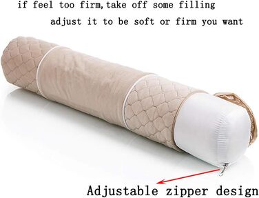 Фірмова довга подушка для шиї, що знеболює за допомогою круглої спини, циліндрична подушка для підтримки шиї, регульована подушка для сну з наволочкою, яку можна прати в пральній машині, 52x13 см, бежевий