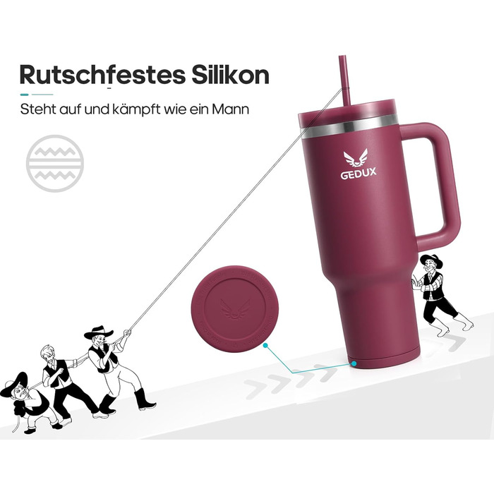 Пляшка для пиття об&39ємом 1,2 л з трубочкою - Термокружка з ручкою, що запобігає протіканню - Двостінна вакуумна ізоляція - Термокружка з трубочкою та кришкою, що захищає від бризок (темно-червона)