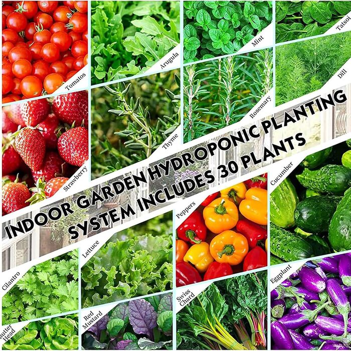 Стручків Hydroponics Tower Garden Hydroponics Growing System Набір для аеропоніки для вирощування трав, фруктів і овочів з гідратаційним насосом, адаптером, сітковими горщиками, часом, 30