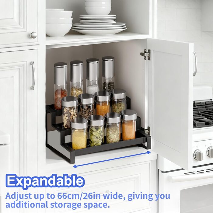 Стояча підставка для спецій Afeeler, 3 яруси, розширюваний органайзер для спецій для кухонних шаф, підставка для спецій для стільниць комори