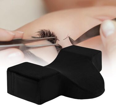 Подушка для вій для нарощування вій, вигнута подушка для шиї, салон краси, нарощування вій, подушка для шийного відділу хребта, ергономічний підголівник з кишенями для підтримки шиї та інструментів, чорна