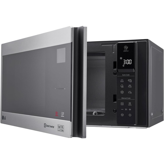 Мікрохвильова піч LG MS2595CIS з технологією Smart Inverter, ємність 25 літрів, 1000 Вт, автоматичні програми, регульовані рівні потужності та функція EasyClean, мікрохвильова піч Silver Solo з нержавіючої сталі Silver 2