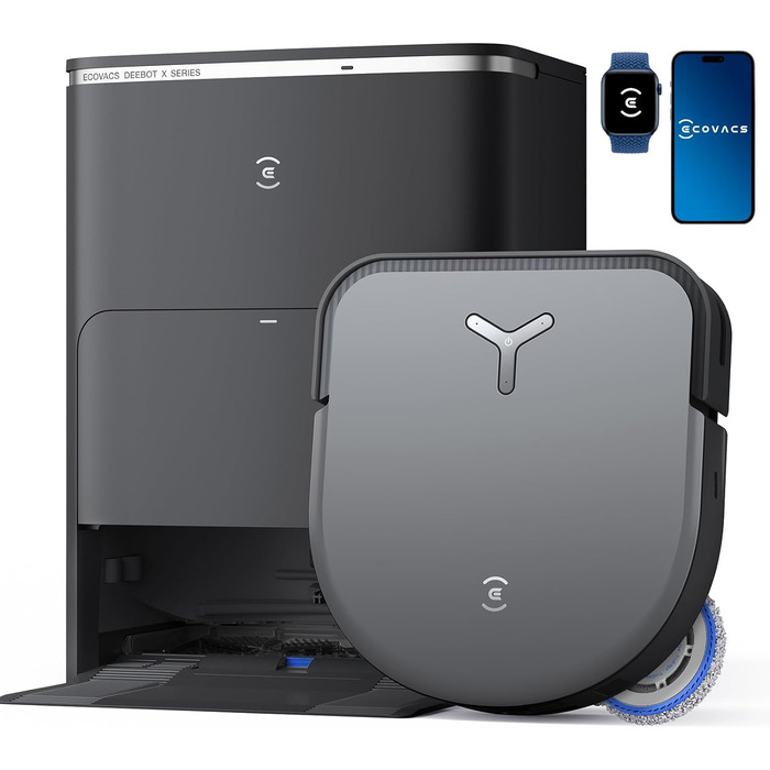 Вакуумний робот ECOVACS DEEBOT X5 Omni з функцією миття підлоги, сила всмоктування 12 800 Па, технологія ZeroTangle, миття країв T