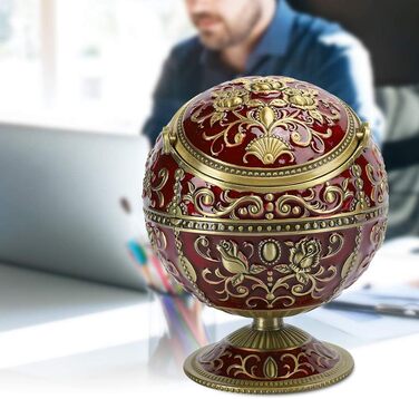 Попільничка Jaxenor Retro Globe з кришкою - старовинний дизайн квітки троянди, аксесуари для куріння з цинкового сплаву винно-червоного кольору