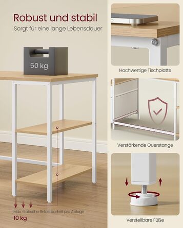 Комп&39ютерний стіл, офісний стіл, письмовий стіл, з 3 полицями, 2 шухлядами, 160 x 60 x 76 см, для офісу, вітальні, сучасний стиль, натуральний дуб-хмарно-білий LWD105YD01 160 x 60 см Натуральний дуб перлинно-білий