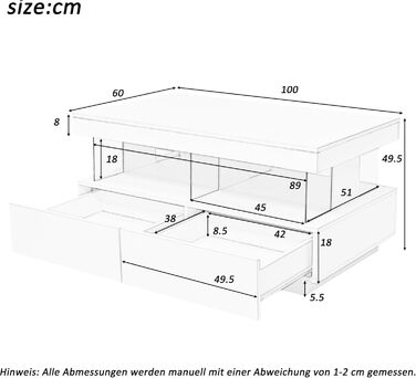Глянцевий журнальний столик Merax зі світлодіодним підсвічуванням, сучасний стіл для вітальні з висувними ящиками для зберігання, багатофункціональний бічний столик для вітальні, прямокутний центральний стіл, столик-диван, журнальний столик, офісний, чорн