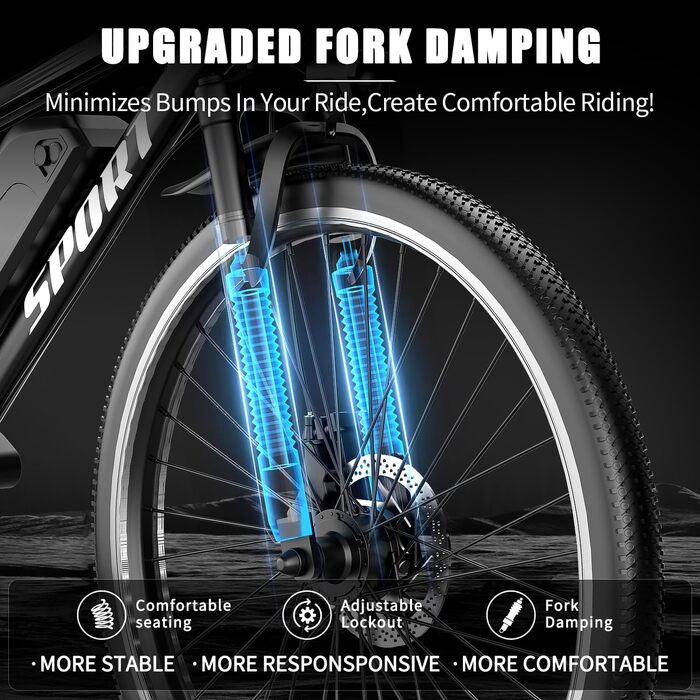 Електровелосипед ASKGO, 26-дюймовий електровелосипед для чоловіків та жінок з дисковими гальмами, акумулятор 48 В 10 АГ, запас ходу 80 км, позашляховий гірський електровелосипед, 7-швидкісний електровелосипед для гір та поїздок на роботу, багатофункціонал