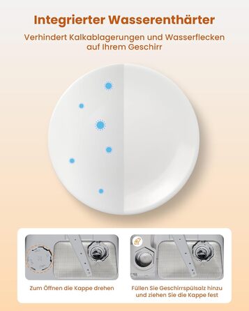 Настільна посудомийна машина з 8 програмами, блокуванням від дітей і відкладеним стартом