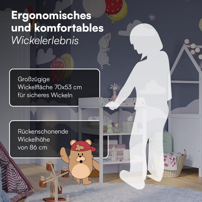 Дерев&39яний пеленальний столик Bellabino Bani білого кольору вузький пеленальний столик з 2 відкритими полицями зручний для спини пеленальний столик висотою 86 см велика пеленальна поверхня 70 x 53 см