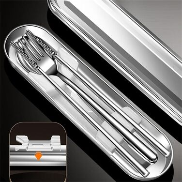 Набір столових приборів з нержавіючої сталі для подорожей з коробкою виделка, ложка, палички для їжі - для офісу, кемпінгу, пікніка та використання на природі