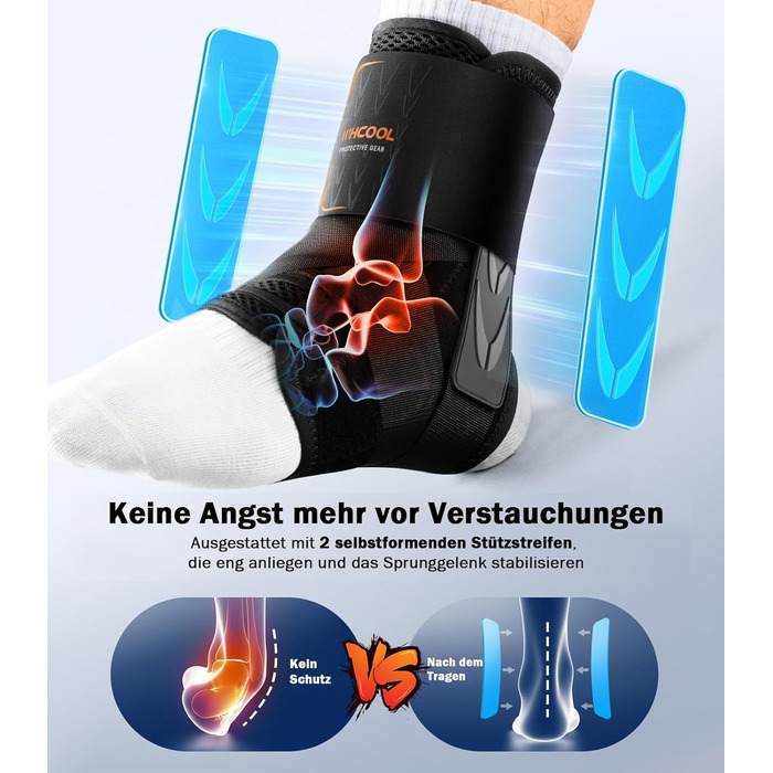 Бандаж для гомілковостопного суглоба при розтягненнях зв&39язок, застібка на липучці, дихаючий, з 2 опорними накладками, стабілізатор для жінок та чоловіків, профілактичний бандаж для стопи, спортивний (BK-чорний, XL) BK-чорний XL