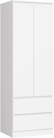 Шафа Home Collective, біла, ширина 60 см, висота 180 см, з 2 дверима та 2 шухлядами, вішалкою для одягу та 1 полицею, шафа, спальня, вітальня, 2 двері - 2 шухляди, білий