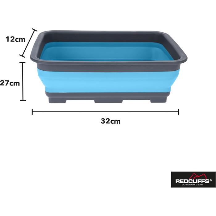 Миска для миття посуду Redcliffs 37x27x12 см 8 л Пластикова складна прямокутна - Складана миска для кемпінгу - Компактна миска - Кемпінгова миска - Сіро-зелена
