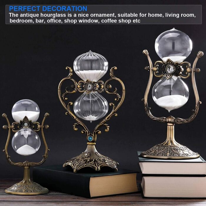 Пісочний годинник SuLiao для Uten, Поворотний на 720, Старовинний білий пісочний годинник, Вінтажний пісочний годинник 1 Hora Reloj de Arena, Великий метал, Пісочний годинник, Офіс, Письмовий стіл, Дім, Весільне оформлення (Білий, 60 хв)