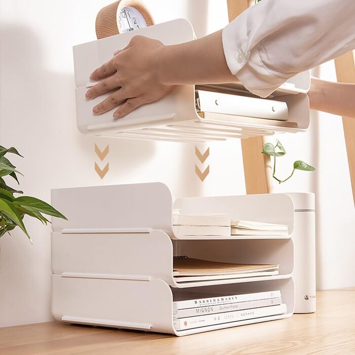Ярусний штабельований лоток для документів формату A4, органайзер для лотків для листів, органайзер для столу, тримач для документів, сортувальник паперу формату A4 для офісу, школи (горизонтальний, білий) горизонтальний білий, 4-