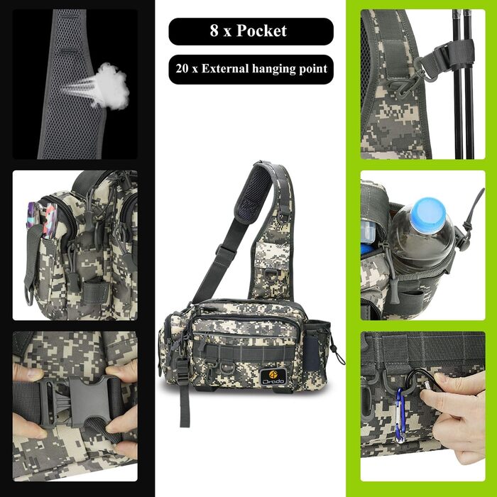 Рибальська сумка Noosverl, сумка для рибалки водонепроникний зносостійкий рибальський рюкзак для рибальського приладдя з 4 карабінами