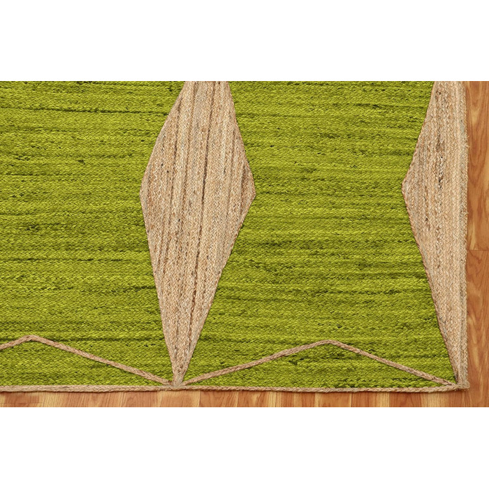 Килимок CASAVANI Kilim, 12 квадратів, бохо-килимок, плетений килимок, зелений / бежевий, джутовий килимок, пилосос, ручне ткацтво,