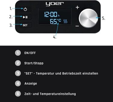 Дегідратор, 450 Вт, 4000 см2, таймер на 24 години, LED-дисплей, нержавіюча сталь INOX, без BPA, модульна конструкція, дегідратор для їжі, грибів, фруктів, м'яса, риби, овочів, 01S