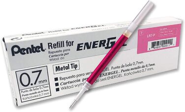 Змінні наповнювачі Pentel LR7-P для гелевих ручок EnerGel, металевий наконечник 0,7 мм, рожеве чорнило, упаковка 12 шт.