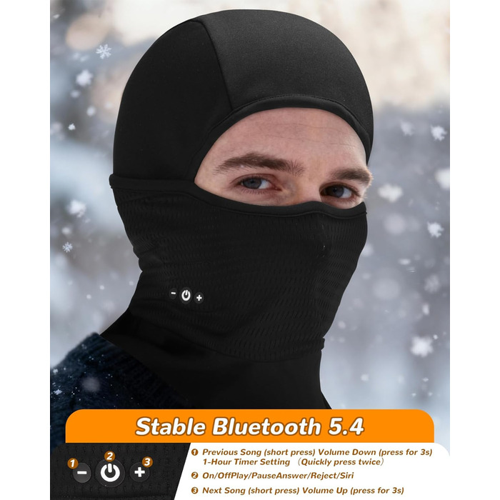 Лижна маска-балаклава з Bluetooth-навушниками, спорядження для холодної погоди для катання на лижах, сноуборді та мотоциклі, унікальні технічні подарунки для чоловіків та жінок