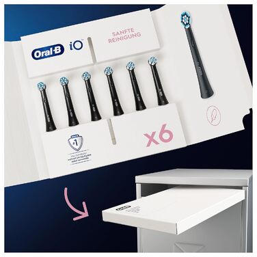 Щітки для делікатного чищення Oral-B iO для електричної зубної щітки, 6 шт. , дбайливе чищення зубів, насадка-щітка для зубних щіток Oral-B iO, упаковка, сумісна з поштовою скринькою, чорна