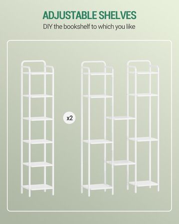 Полиця Hzuaneri, книжкова шафа, стояча полиця, вузька полиця з 6 полицями, вузька офісна полиця, кутова полиця для офісу, вітальні, спальні, кухні, 30 x 33 x 166 см, білий BC24613W 30 x 33 x 166 см білий