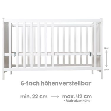 Дитяче ліжко roba 2-в-1 60 x 120 см - Ліжечко та приліжкова ліжечка, регулювання висоти в 6 напрямках - 5 знімних перекладин - Дерев&39яне, біле, біле ліжко (односпальне)