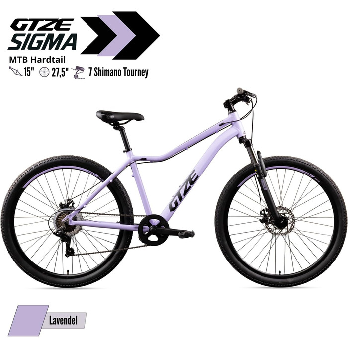 Колеса 27,5 дюймів Алюмінієва рама з амортизаційною вилкою 7-ступінчаста поворотна манетка Дискові гальма Для дітей та дорослих 90 попередньо зібрані 27,5 15 дюймів, колір лаванда