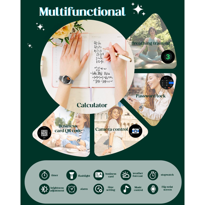 Срібний смарт-годинник для жінок, круглий смарт-годинник для жінок, металевий браслет, функція телефону, крокомір, монітор сну, серцевий ритм, кров&39яний тиск, водонепроникний 1,27 дюйма, маленький тонкий сенсорний екран, спортивний фітнес-годинник